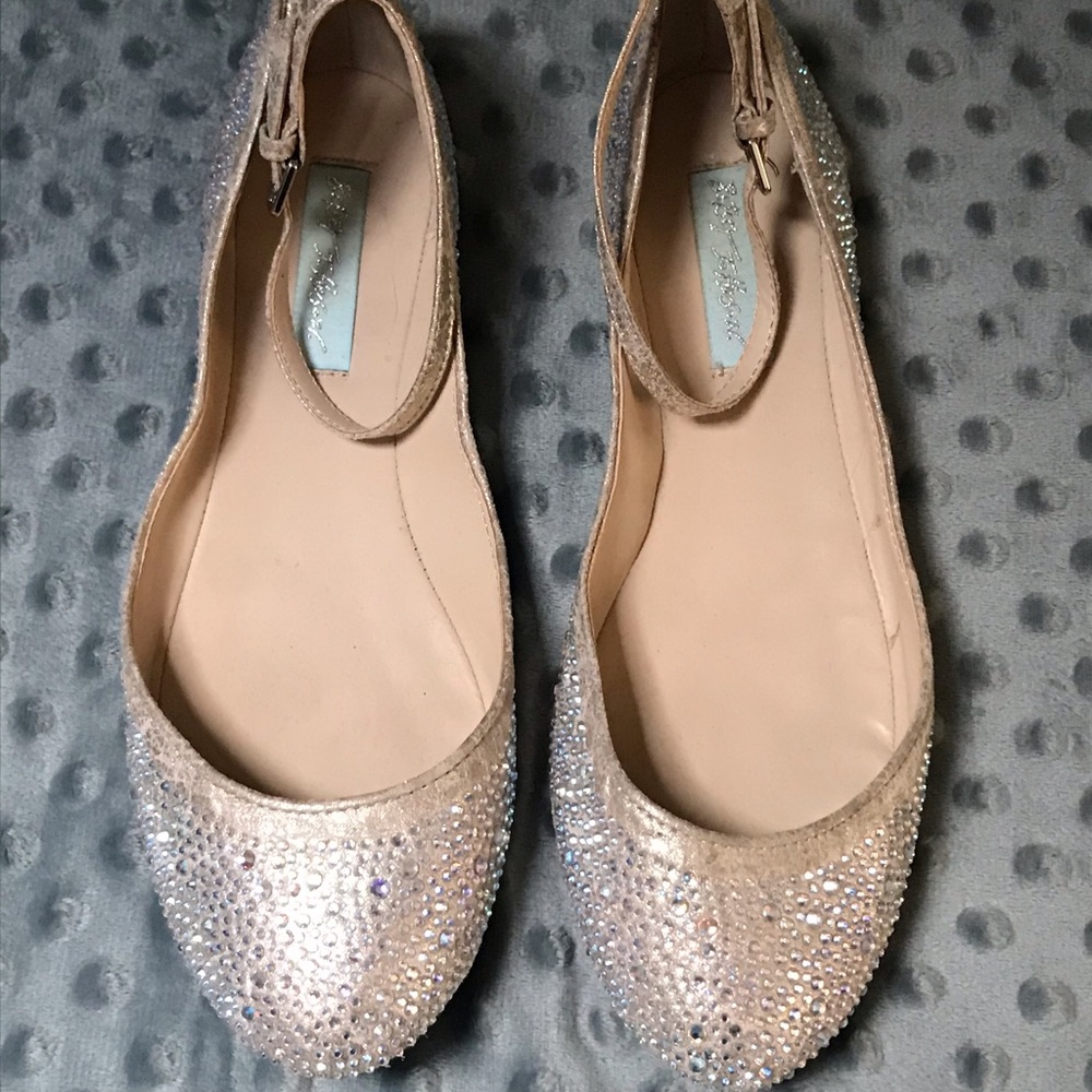 Iridescent Holo Rhinestone Flats Champagne Strap